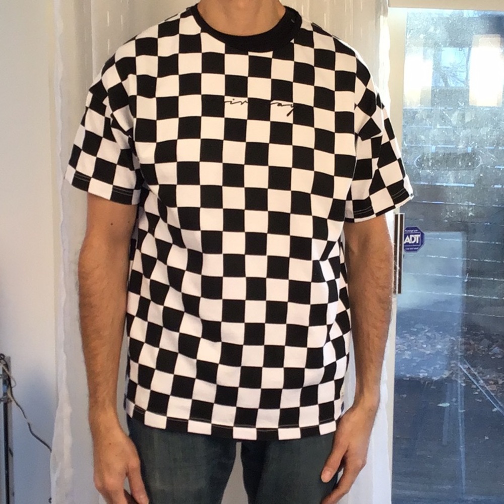 Fairplay Latore black & white checkered knit T-shirt.